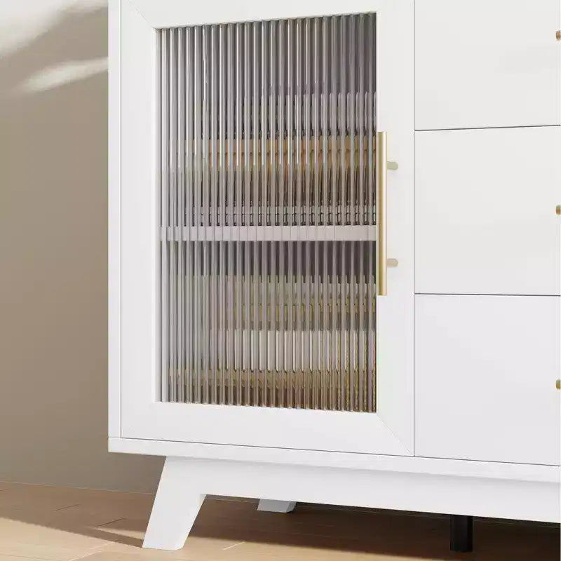 2 ante in vetro scanalato, 3 ampi cassetti, credenza, per soggiorno, sala da pranzo, legno