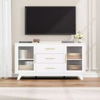 2 Fluted Glass Doors, 3 Large Drawers, Sideboard Buffet Cabinet, for Living Room, Dining RoomWood