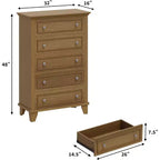 Comò alto 122 cm con 5 cassetti in legno, cassettiera moderna con spazio profondo e maniglie in metallo, mobile organizer per camera da letto, soggiorno, corridoio