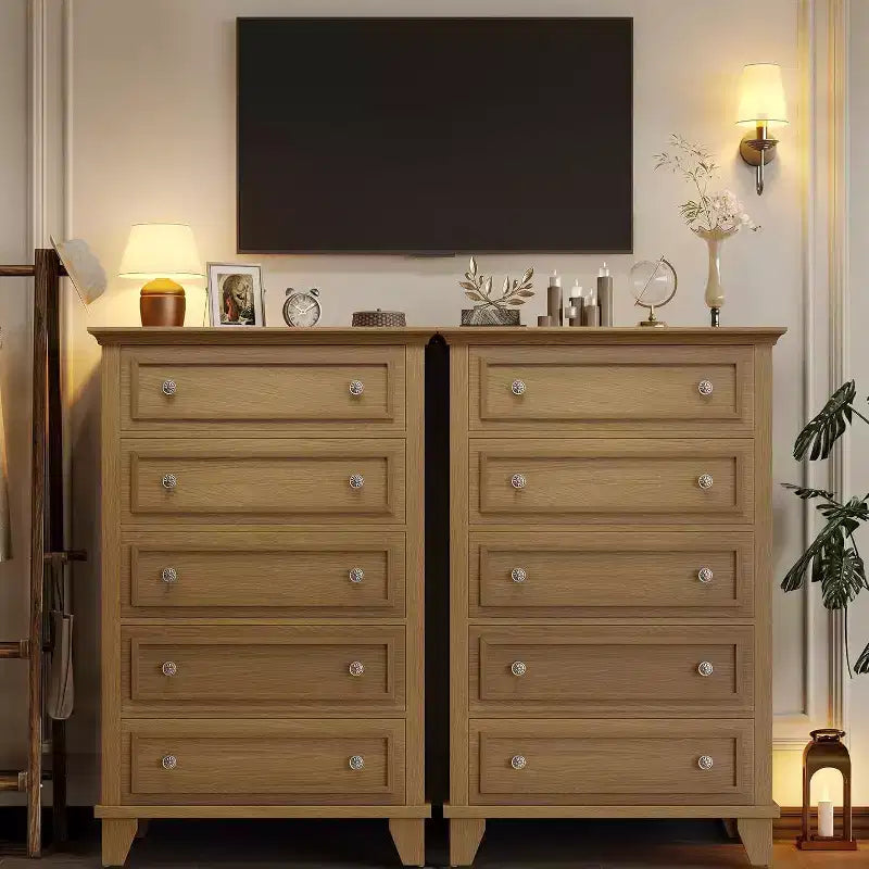 Comò alto 122 cm con 5 cassetti in legno, cassettiera moderna con spazio profondo e maniglie in metallo, mobile organizer per camera da letto, soggiorno, corridoio