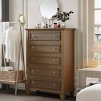 48 Tall 5 Drawer Wood Dresser, Modern Chest of Drawers with Deep Storage and Metal Handles, Bedroom Organizer Cabinet for Living Room, Hallway