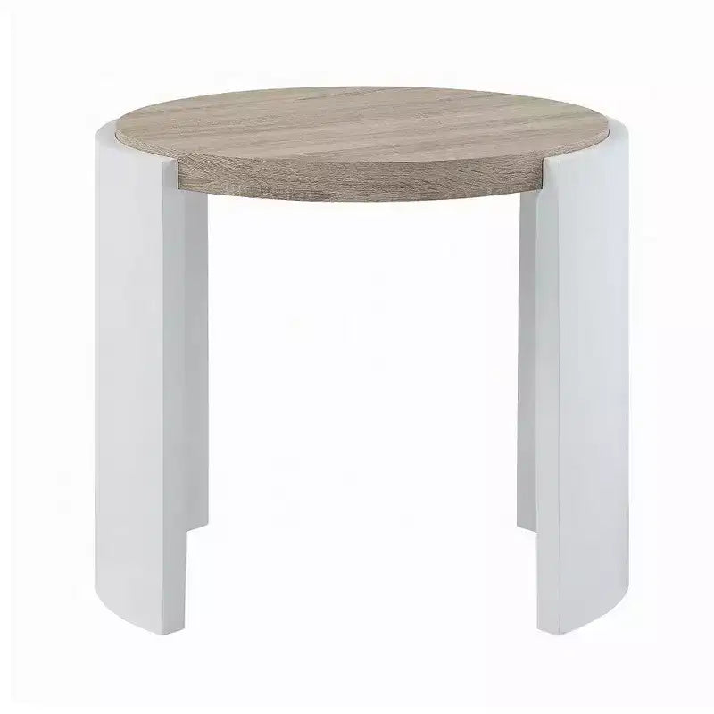 Tavolino d'appoggio, legno bianco lucido, piano marrone, ovale 26 pollici