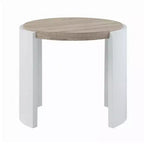 Tavolino d'appoggio, legno bianco lucido, piano marrone, ovale 26 pollici
