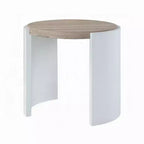 Tavolino d'appoggio, legno bianco lucido, piano marrone, ovale 26 pollici