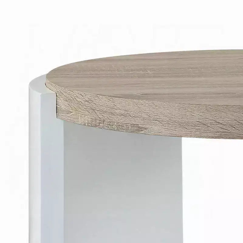 Tavolino d'appoggio, legno bianco lucido, piano marrone, ovale 26 pollici