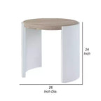 Tavolino d'appoggio, legno bianco lucido, piano marrone, ovale 26 pollici