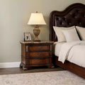Royal Hampton Nightstand, 3 Drawers, Ornate Oak and Dark Cherry Brown, 33 Inch