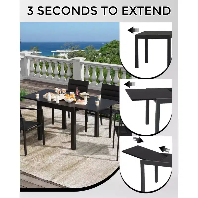 Tavolo da Pranzo Estensibile - Tavolo da Pranzo Esterno per 4-6 Persone, Tavolo da Pranzo da Giardino 80-160 cm, Telaio a Doghe in Alluminio, per Ristoranti, Esterni, Piscine