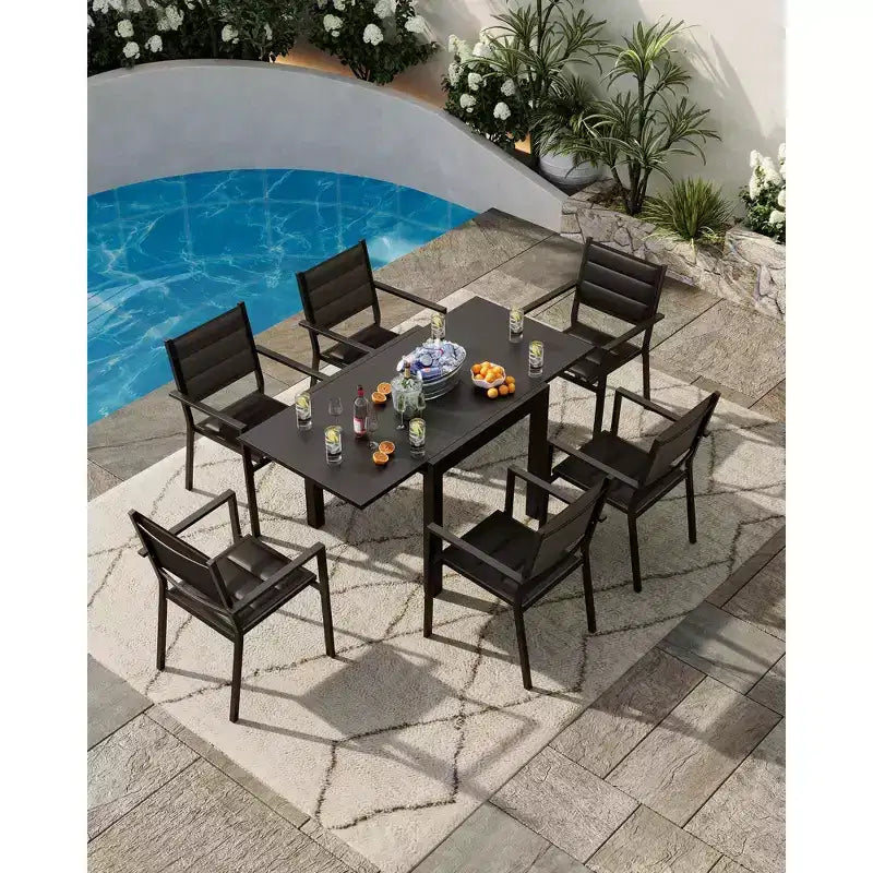 Tavolo da Pranzo Estensibile - Tavolo da Pranzo Esterno per 4-6 Persone, Tavolo da Pranzo da Giardino 80-160 cm, Telaio a Doghe in Alluminio, per Ristoranti, Esterni, Piscine