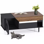 GustoWave 45 Farmhouse Cat Bed Cave Coffee Table with Hidden Compartment, Wood Square Coffee Table with Cat House
