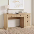 Fluted Home Office Desk Storage, 54 in Modern Executive Desk with Charging Station, Wooden Computer Writing Desk with File Drawers for Study Room