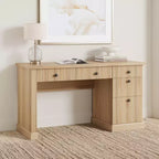 Fluted Home Office Desk Storage, 54 in Modern Executive Desk with Charging Station, Wooden Computer Writing Desk with File Drawers for Study Room