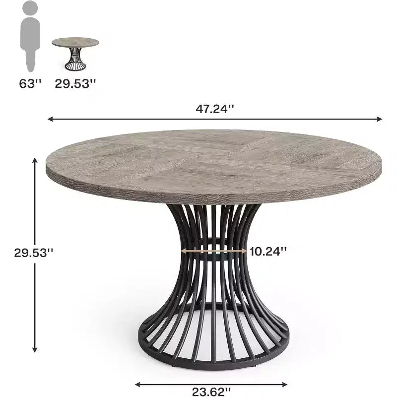Tavolo da pranzo rotondo Lantine per 4-6 persone, tavolo da cucina stile fattoria da 120 cm, tavolo da pranzo industriale per cucina, sala da pranzo, soggiorno