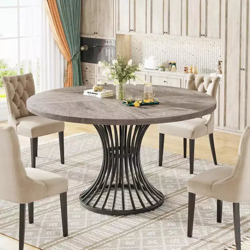 Tavolo da pranzo rotondo Lantine per 4-6 persone, tavolo da cucina stile fattoria da 120 cm, tavolo da pranzo industriale per cucina, sala da pranzo, soggiorno