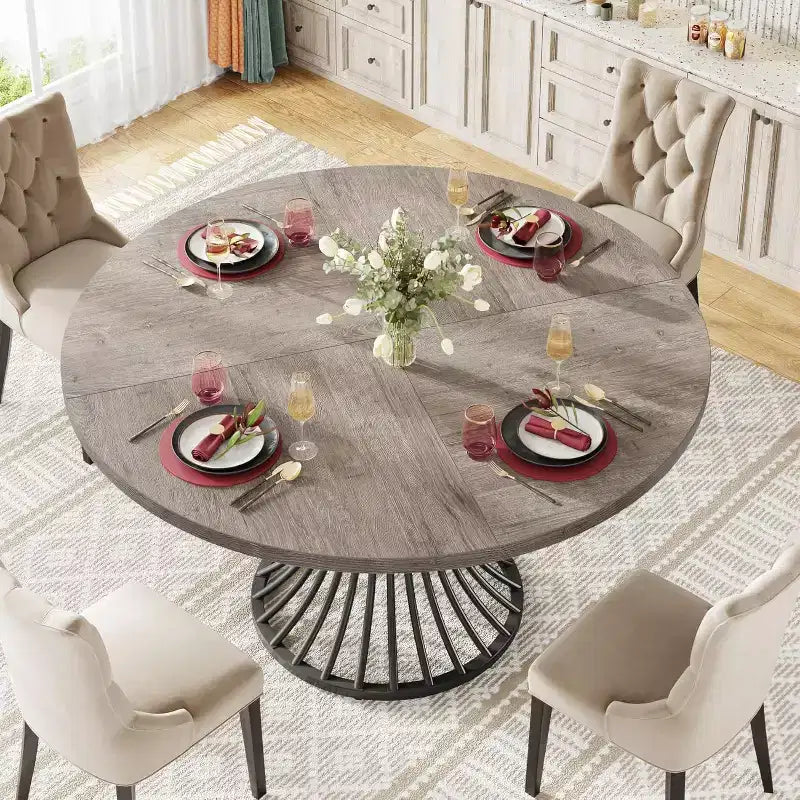 Tavolo da pranzo rotondo Lantine per 4-6 persone, tavolo da cucina stile fattoria da 120 cm, tavolo da pranzo industriale per cucina, sala da pranzo, soggiorno