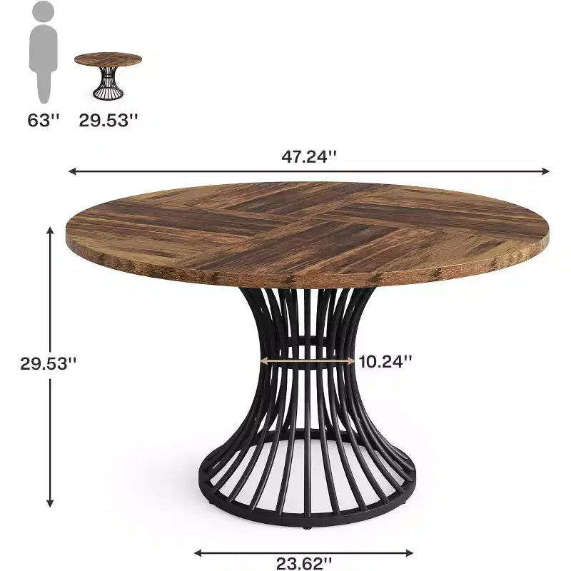 Tavolo da pranzo rotondo Lantine per 4-6 persone, tavolo da cucina stile fattoria da 120 cm, tavolo da pranzo industriale per cucina, sala da pranzo, soggiorno