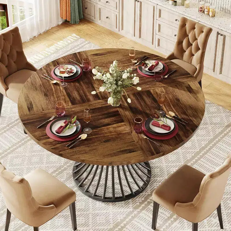 Tavolo da pranzo rotondo Lantine per 4-6 persone, tavolo da cucina stile fattoria da 120 cm, tavolo da pranzo industriale per cucina, sala da pranzo, soggiorno