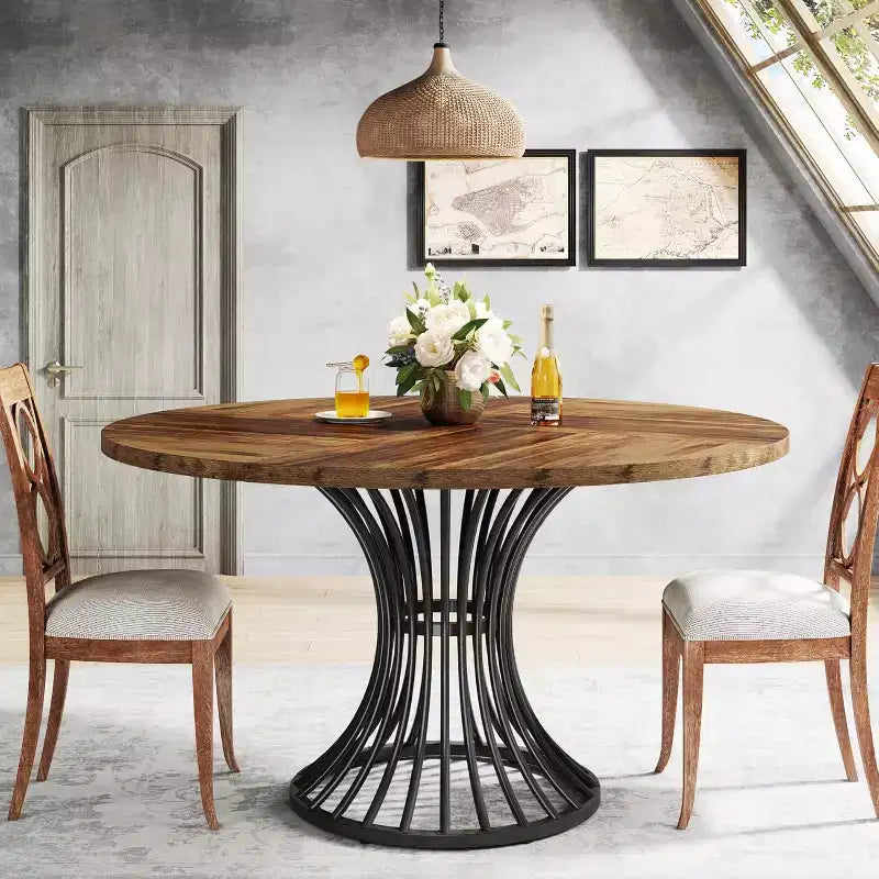 Tavolo da pranzo rotondo Lantine per 4-6 persone, tavolo da cucina stile fattoria da 120 cm, tavolo da pranzo industriale per cucina, sala da pranzo, soggiorno