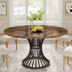 Lantine Round Dining Table for 4-6 People, 47-Inch Farmhouse Kitchen Table, Industrial Dinner Table for Kitchen, Dinning Room, Living Room