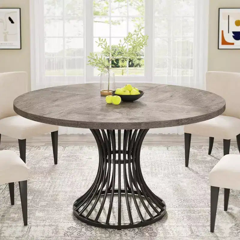 Tavolo da pranzo rotondo Lantine per 4-6 persone, tavolo da cucina stile fattoria da 120 cm, tavolo da pranzo industriale per cucina, sala da pranzo, soggiorno