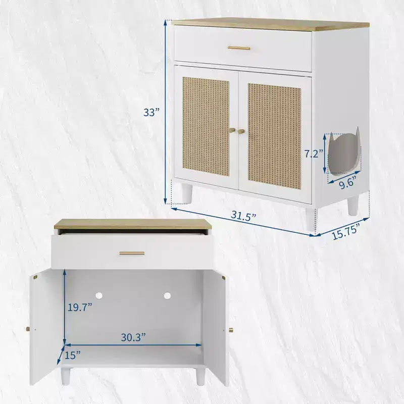Elegante intreccio in rattan, struttura in truciolato, interno spazioso per gatti e design elegante