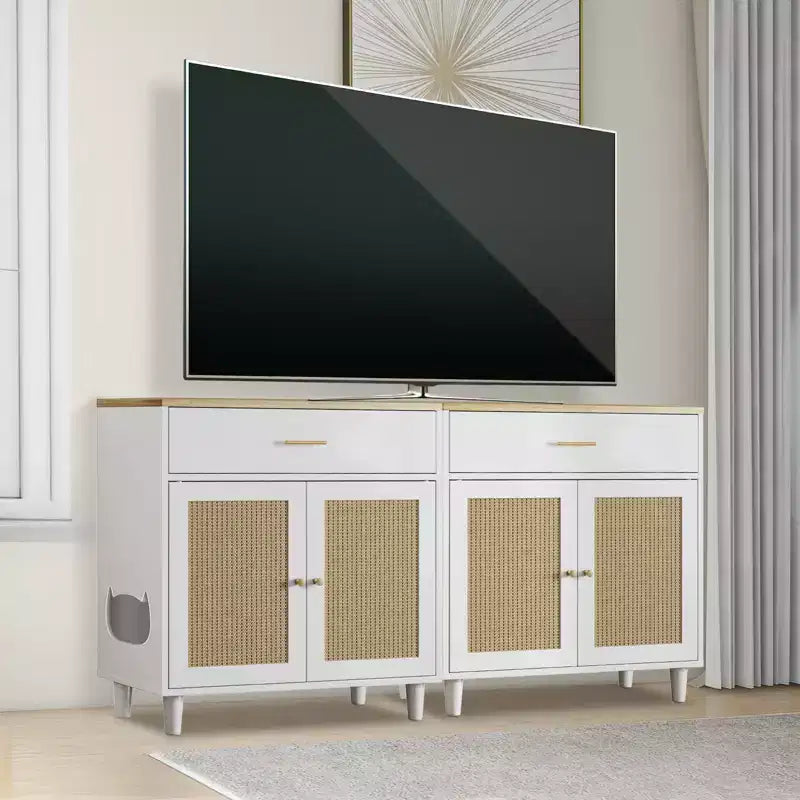 Elegante intreccio in rattan, struttura in truciolato, interno spazioso per gatti e design elegante