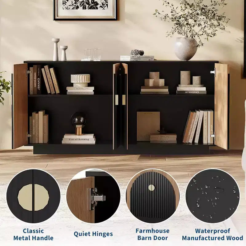 Madia Moderna Credenza 160 cm Mobile Contenitore Grande con Maniglia Dorata, Mobile Buffet Bar Caffè per Ufficio Domestico