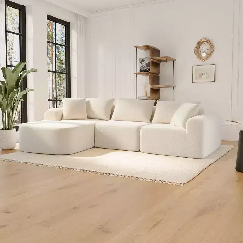 Divano componibile di grandi dimensioni a L da 104 pollici con chaise longue, moderno divano "Cloud" imbottito con cuscini decorativi per soggiorno camera da letto beige
