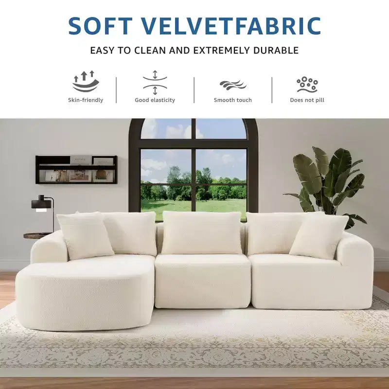 Divano componibile di grandi dimensioni a L da 104 pollici con chaise longue, moderno divano "Cloud" imbottito con cuscini decorativi per soggiorno camera da letto beige