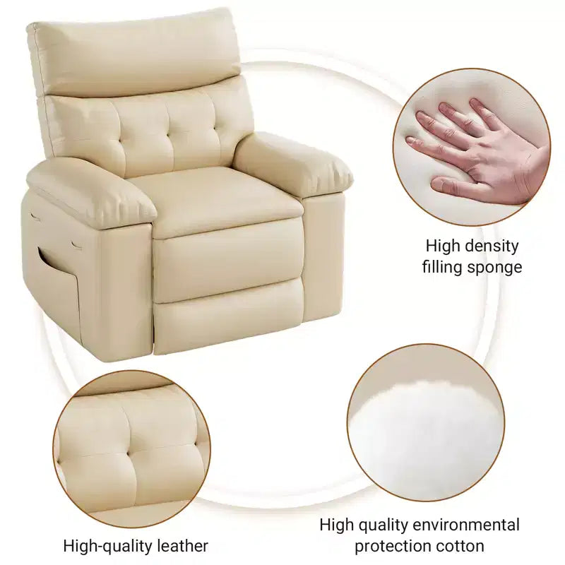 Poltrona Reclinabile Elettrica - Calore e Massaggio, Recliner Elettrico Regolabile Ergonomico in Pelle PU, Divano Singolo Imbottito, Poltrona Relax per Soggiorno