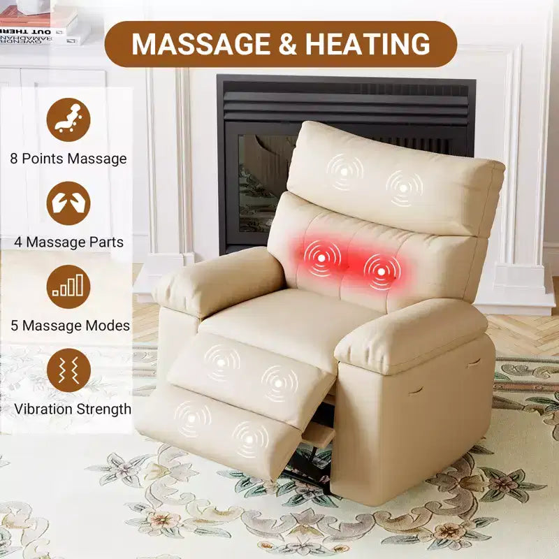 Poltrona Reclinabile Elettrica - Calore e Massaggio, Recliner Elettrico Regolabile Ergonomico in Pelle PU, Divano Singolo Imbottito, Poltrona Relax per Soggiorno