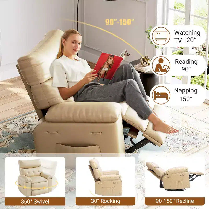 Poltrona Reclinabile Elettrica - Calore e Massaggio, Recliner Elettrico Regolabile Ergonomico in Pelle PU, Divano Singolo Imbottito, Poltrona Relax per Soggiorno