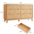 Comò a 6 cassetti scanalati, cassettiera moderna con piano effetto marmo, mobile TV, organizer in legno per camera da letto e soggiorno