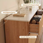 Comò a 6 cassetti scanalati, cassettiera moderna con piano effetto marmo, mobile TV, organizer in legno per camera da letto e soggiorno