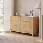 Comò a 6 cassetti scanalati, cassettiera moderna con piano effetto marmo, mobile TV, organizer in legno per camera da letto e soggiorno