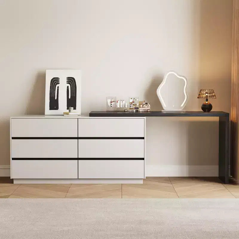 Comò Moderno Estensibile con 6 Cassetti Contenitori, Configurazione Reversibile Sinistra o Destra, Comò Contenitore per Camera da Letto e Spogliatoio