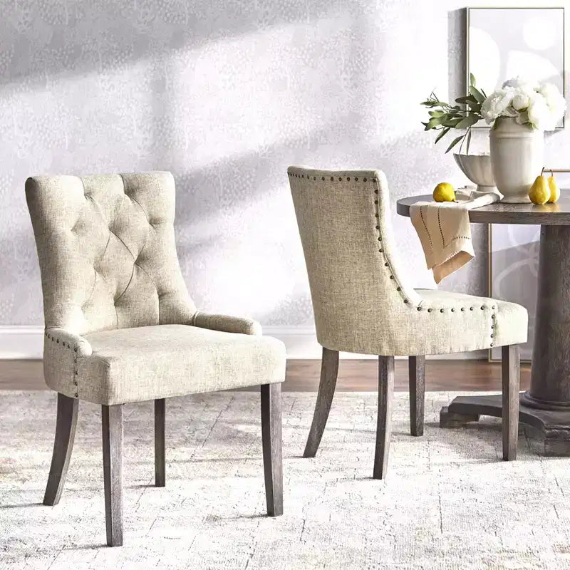 Set da pranzo Ariana tradizionale 5 pezzi con piedistallo, sedie imbottite, legno di gomma, tavolo con piedistallo