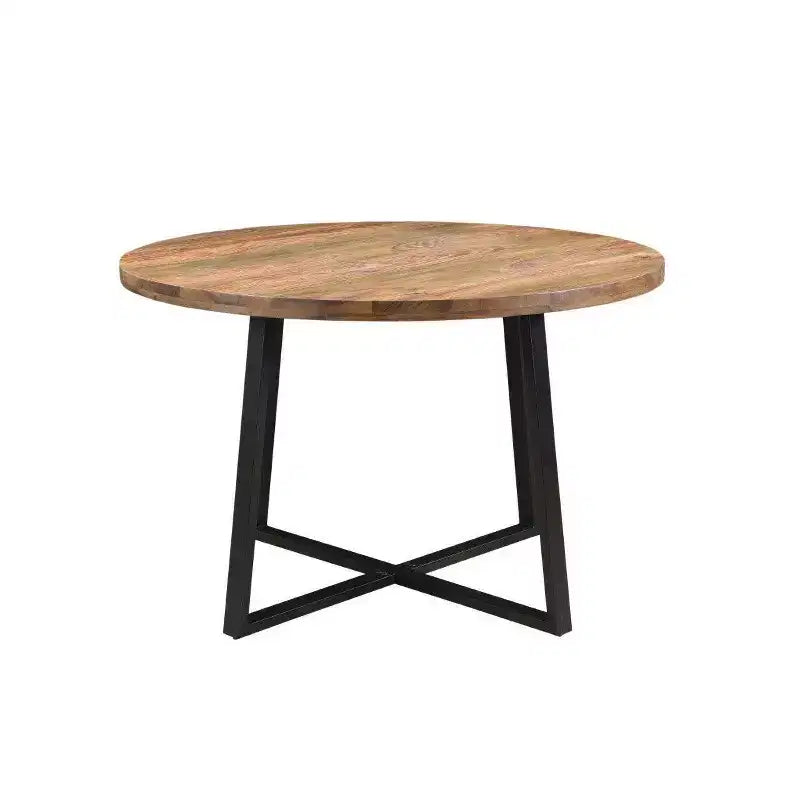 Tavolo da pranzo rotondo Blossom 48" in legno di sheesham marrone, fatto a mano, per 4-6 persone