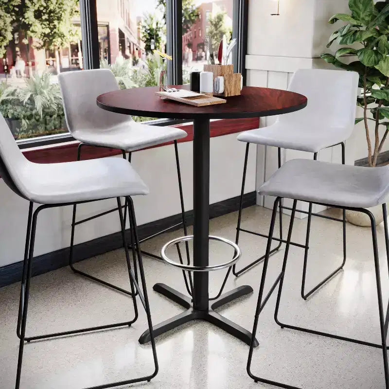 Tavolo da bar rotondo in laminato da 36 con base ad anello poggiapiedi da 30x30