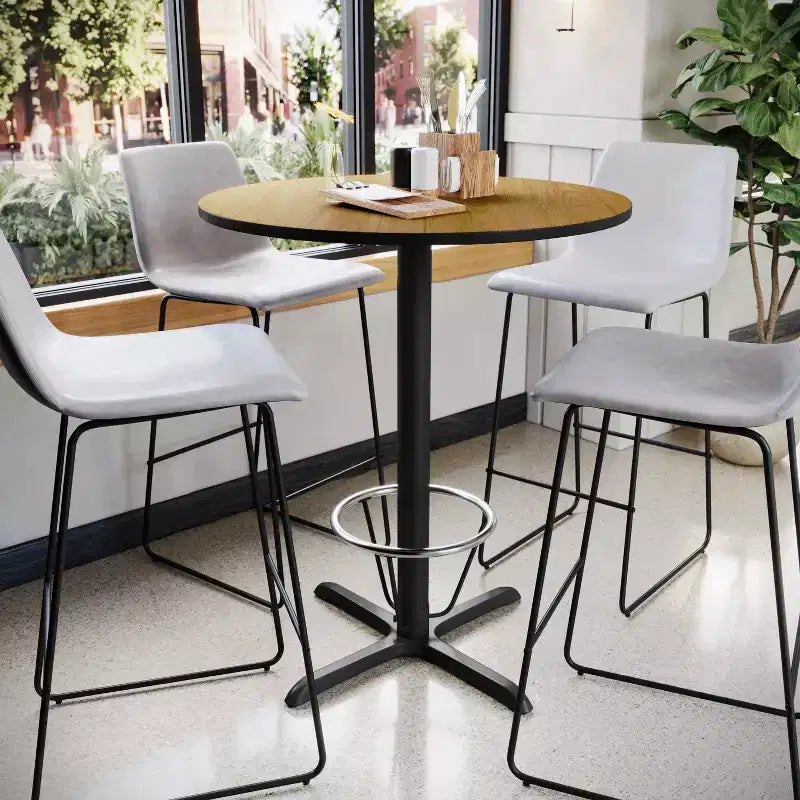 Tavolo da bar rotondo in laminato da 36 con base ad anello poggiapiedi da 30x30