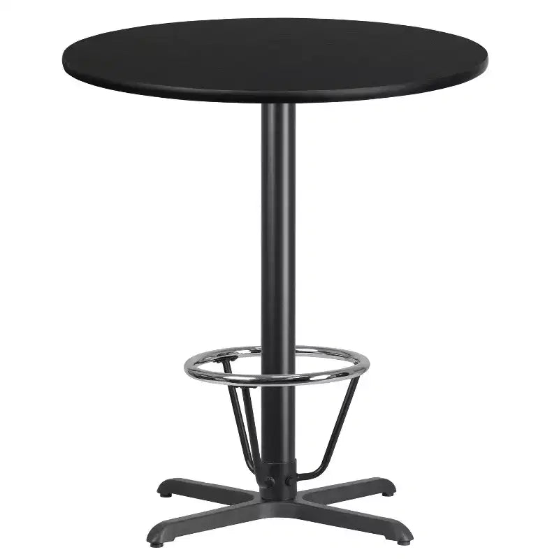 Tavolo da bar rotondo in laminato da 36 con base ad anello poggiapiedi da 30x30