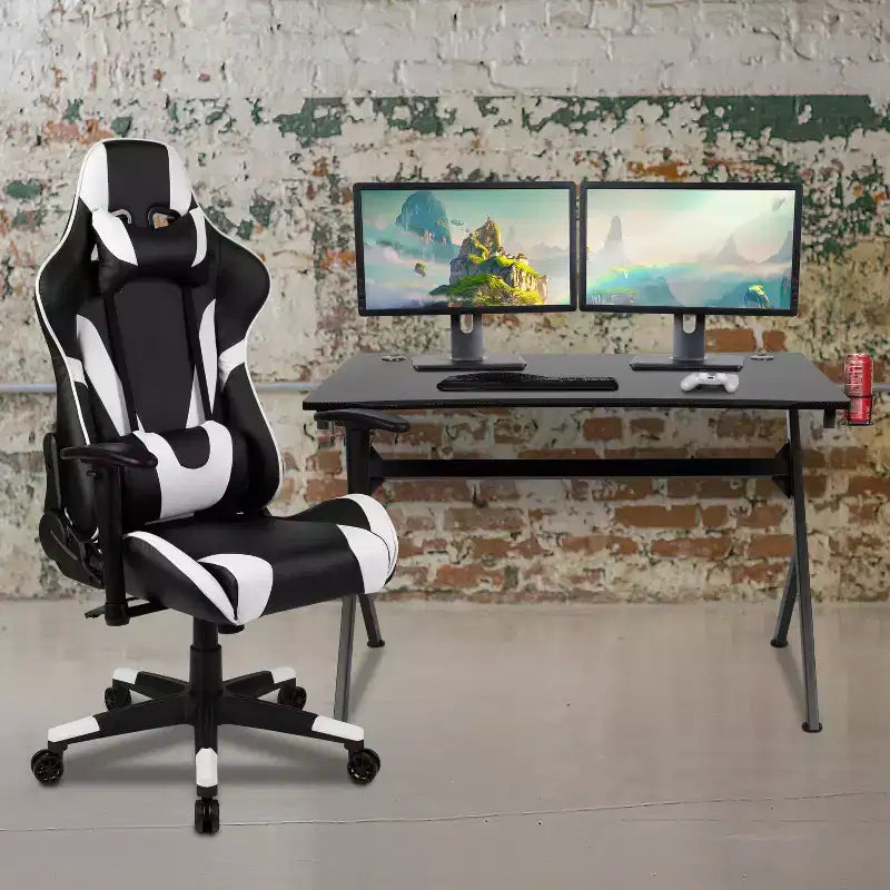 Scrivania da gaming con portabicchieri/gancio per cuffie e sedia reclinabile