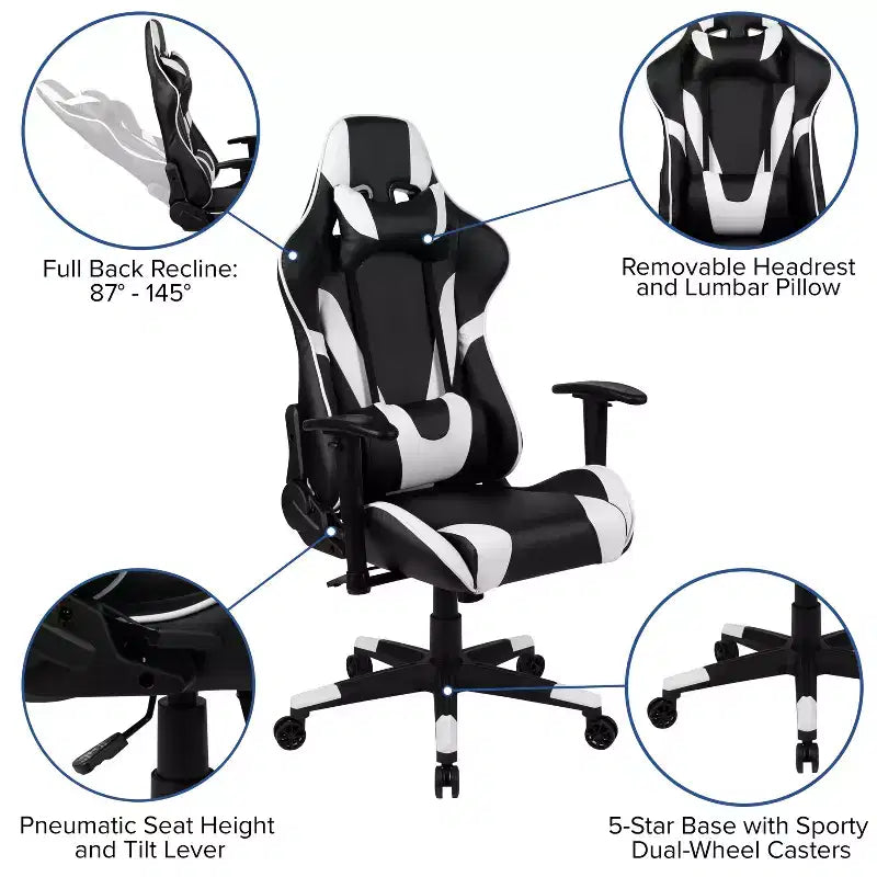 Scrivania da gaming con portabicchieri/gancio per cuffie e sedia reclinabile