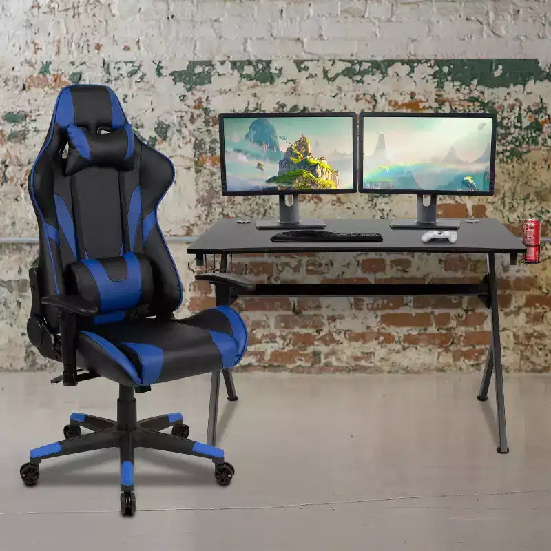 Scrivania da gaming con portabicchieri/gancio per cuffie e sedia reclinabile
