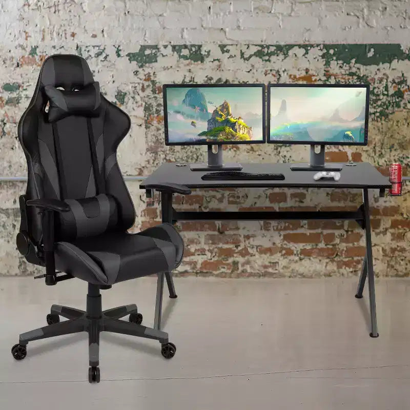 Scrivania da gaming con portabicchieri/gancio per cuffie e sedia reclinabile