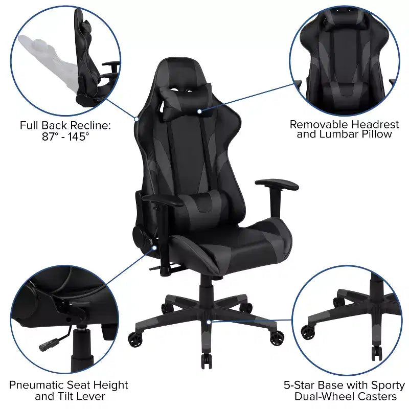 Scrivania da gaming con portabicchieri/gancio per cuffie e sedia reclinabile