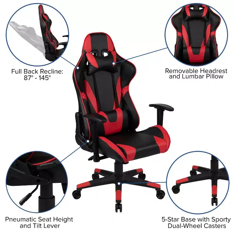 Scrivania da gaming con portabicchieri/gancio per cuffie e sedia reclinabile