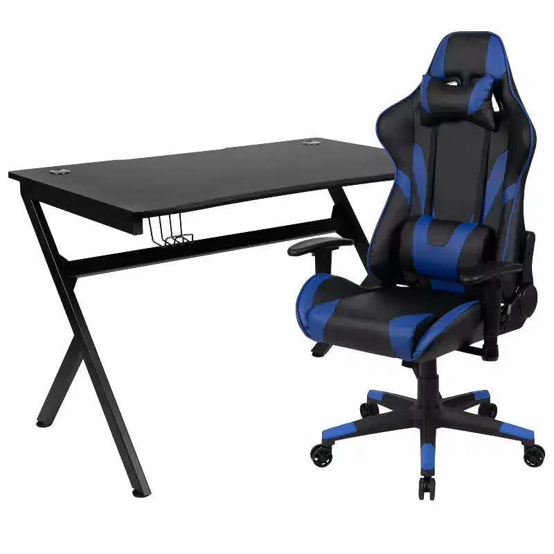 Scrivania da gaming con portabicchieri/gancio per cuffie e sedia reclinabile