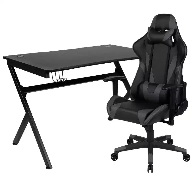 Scrivania da gaming con portabicchieri/gancio per cuffie e sedia reclinabile