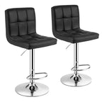 Costway Set of 2 Bar Stools PU Leather Adjustable Barstool Swivel Pub Chairs Black Full Back